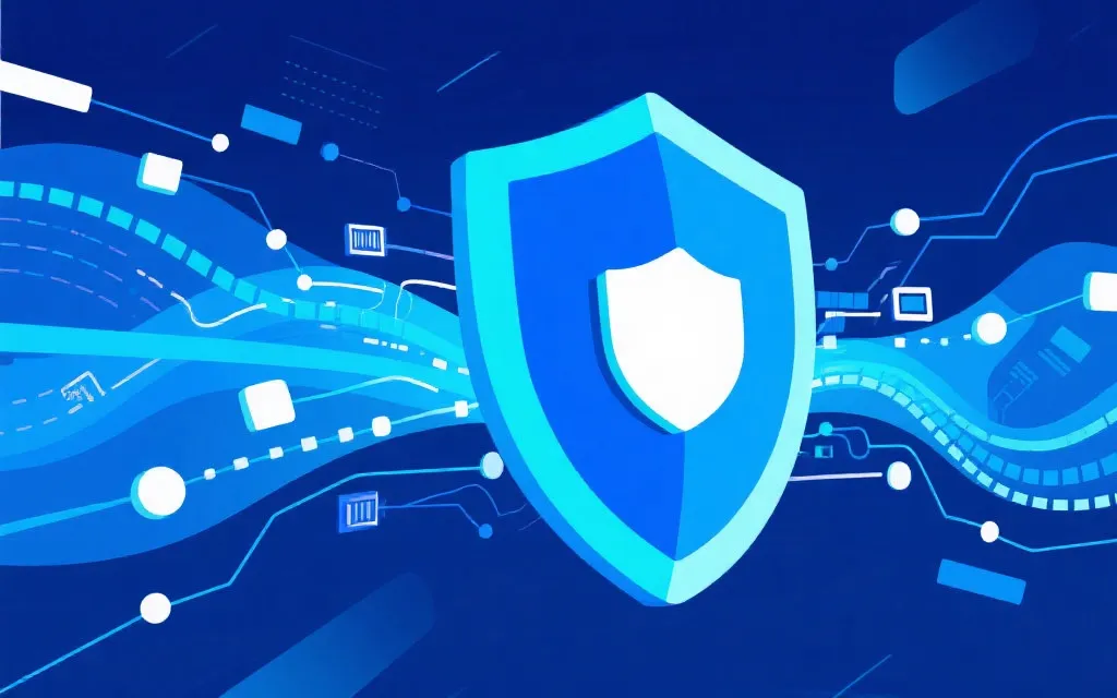 数据安全和隐私保护的抽象插画，蓝色调，科技感